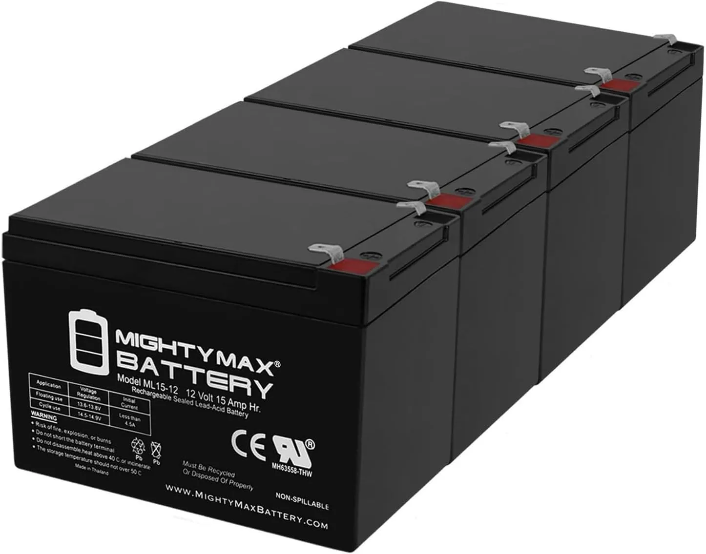 Mighty Max Battery 12V 15AH F2 Battery Replacement for Mongoose Impact - 4 Pack