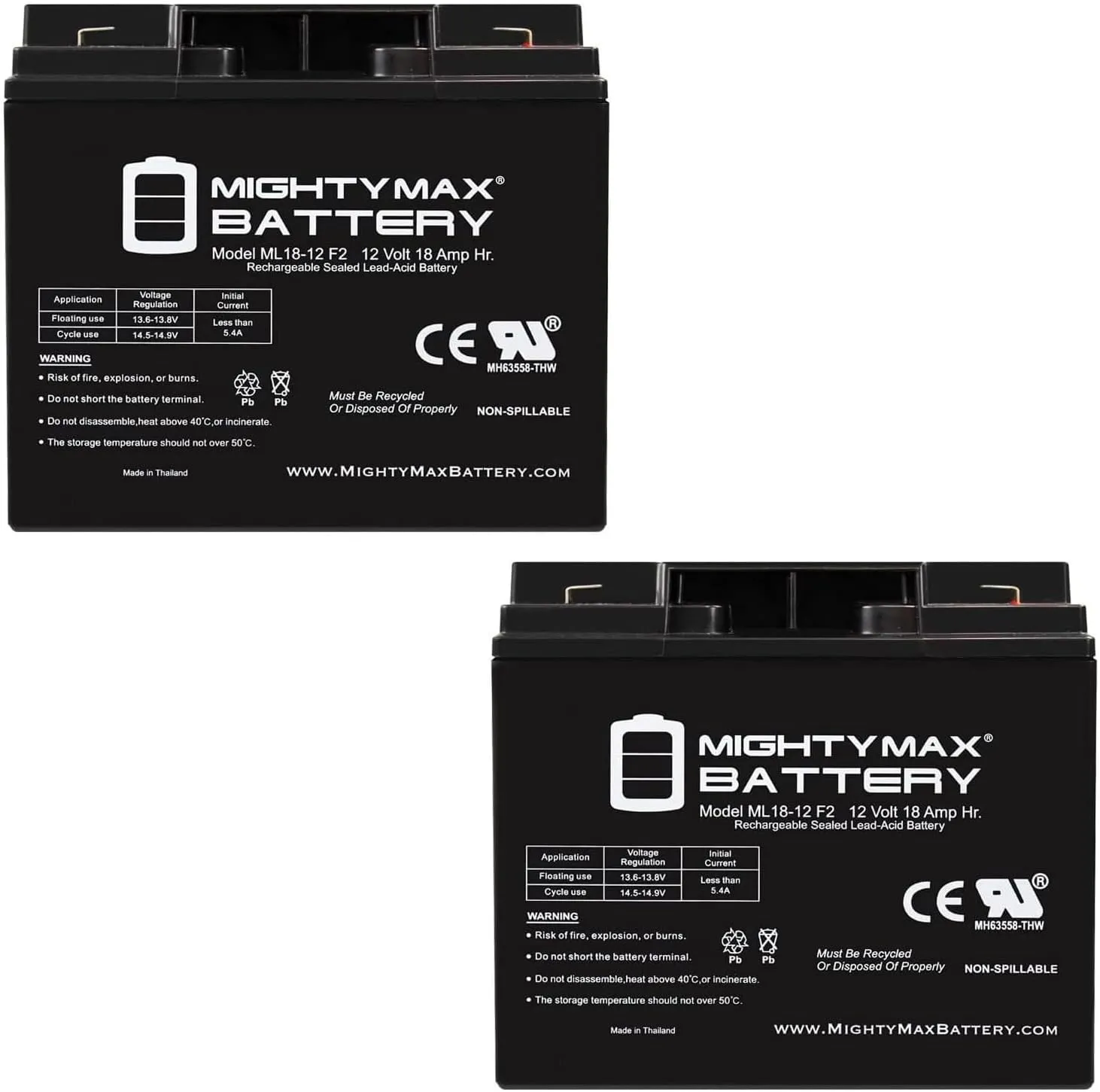 Mighty Max Battery 12V 18AH F2 SLA Replacement Battery for Simplex 2081-9275 - 2 Pack
