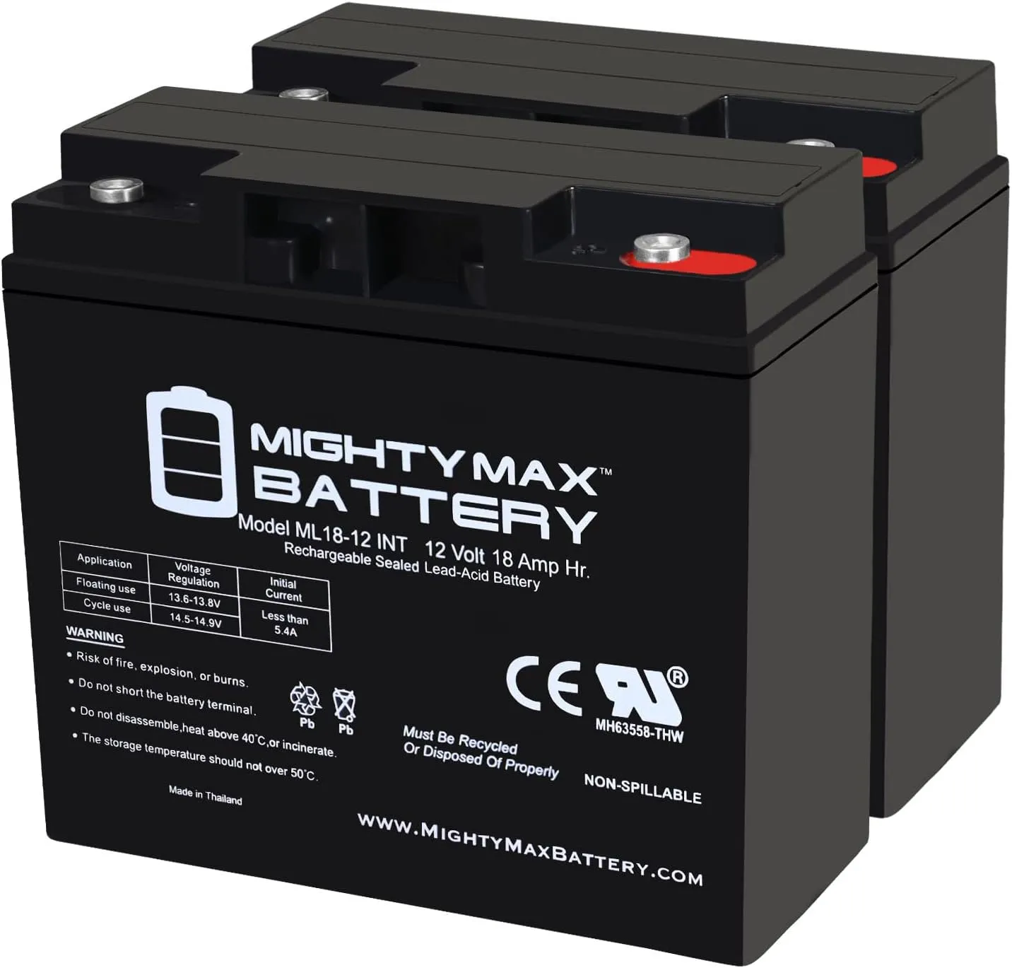 Mighty Max Battery 12V 18AH SLA INT Replacement Battery for Yuasa DataSafe NPX-80B NPX80B - 2 Pack