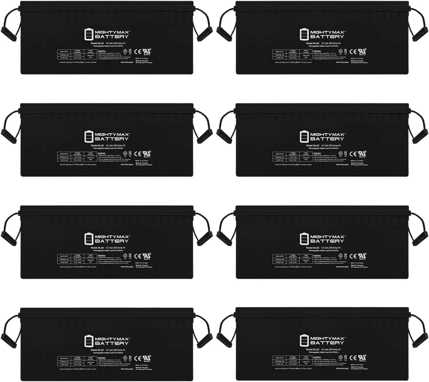 Mighty Max Battery 12V 200Ah 4D Battery Replaces National Oilwell Varco Power - 8 Pack