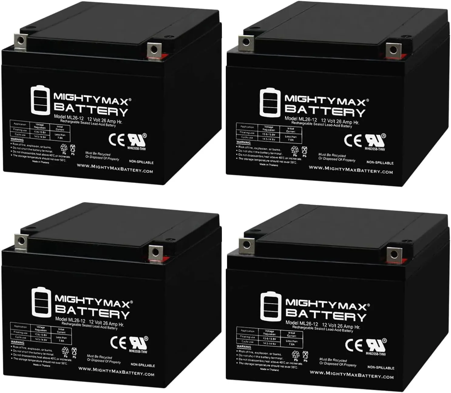 Mighty Max Battery 12V 26AH Replacement Battery for Xantrex Tech. Eliminator Powerpack - 4 Pack
