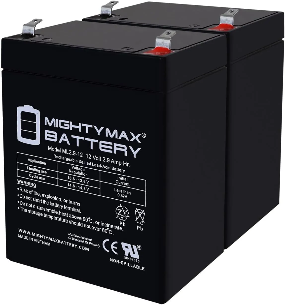 Mighty Max Battery 12V 2.9AH F1 SLA Replacement Battery Compatible with Invacare Reliant 450 Patient Lift - 2 Pack