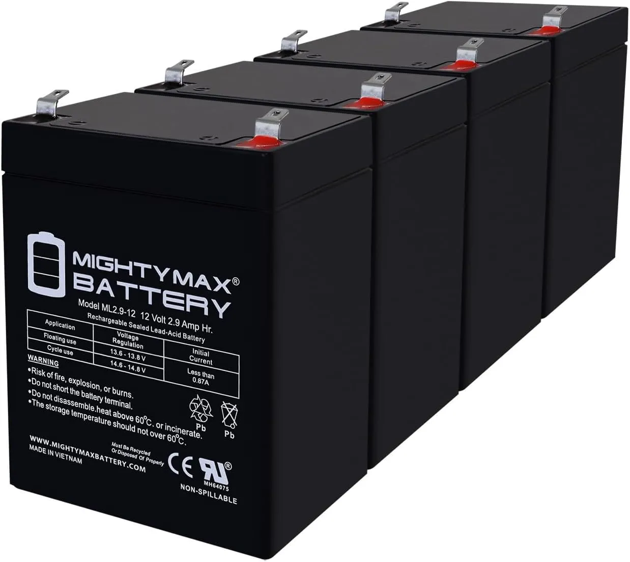 Mighty Max Battery 12V 2.9AH F1 SLA Replacement Battery Compatible with Invacare Reliant RPS440 Stand-UP Lift - 4 Pack