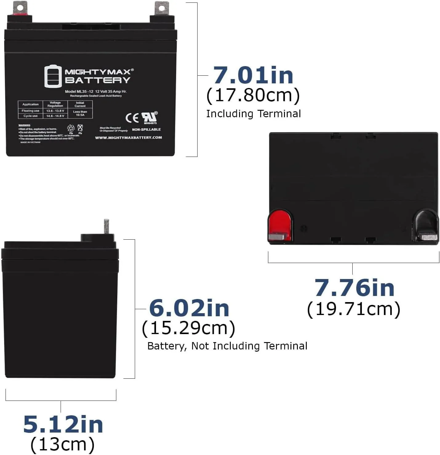 Mighty Max Battery 12V 35AH Clubrunner Dynamis Kangaroo PowaKaddy Golf Caddy GoKart Battery