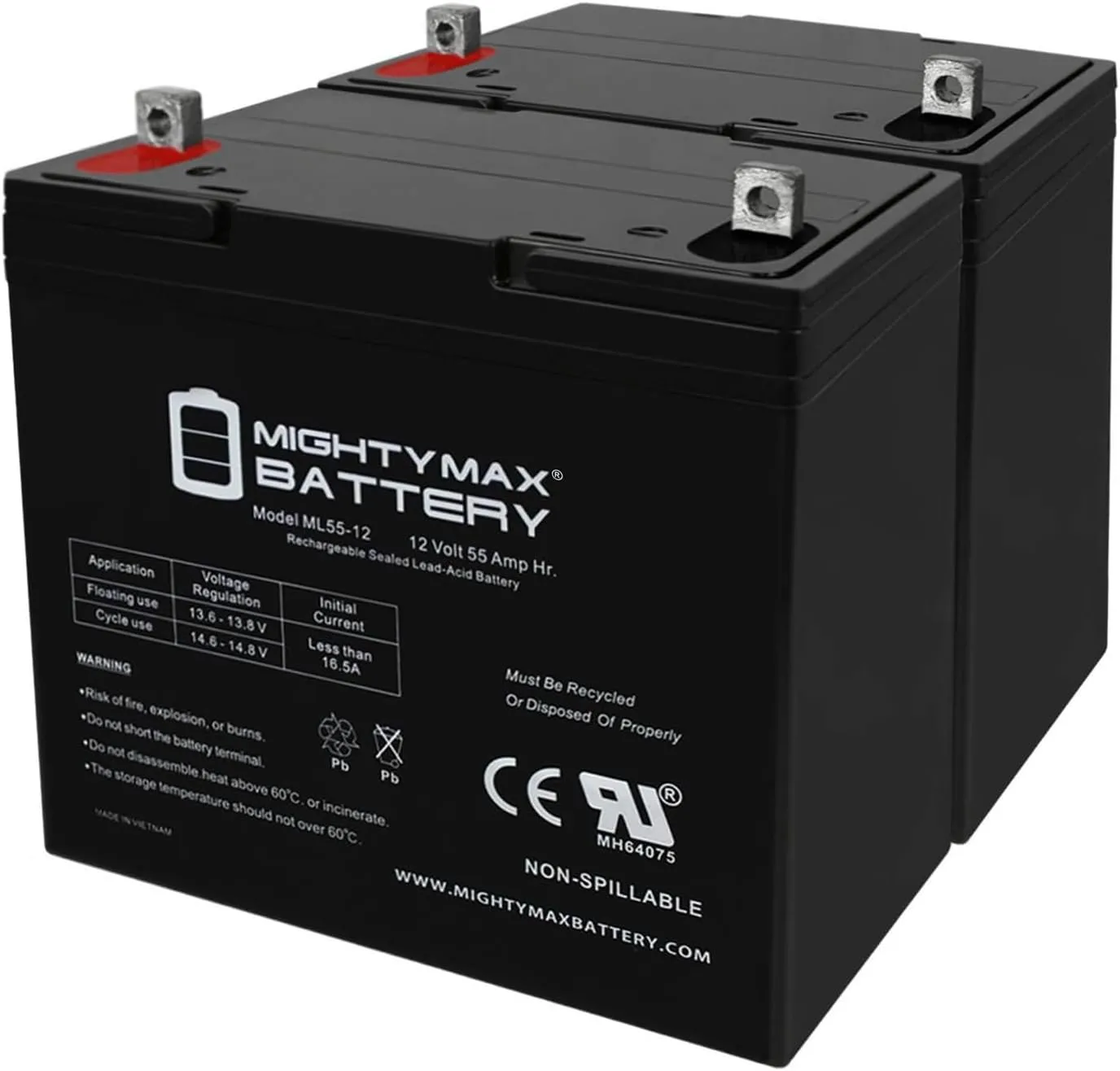 Mighty Max Battery 12V 55Ah SLA Battery for MotorGuide VariMax Trolling Motors - 2 Pack