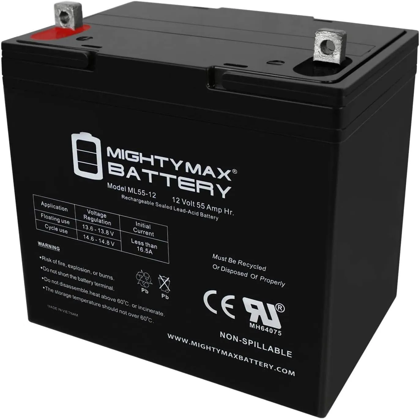 Mighty Max Battery 12V 55Ah SLA Replacement Battery for Xantrex Technology 1800-2 Pack