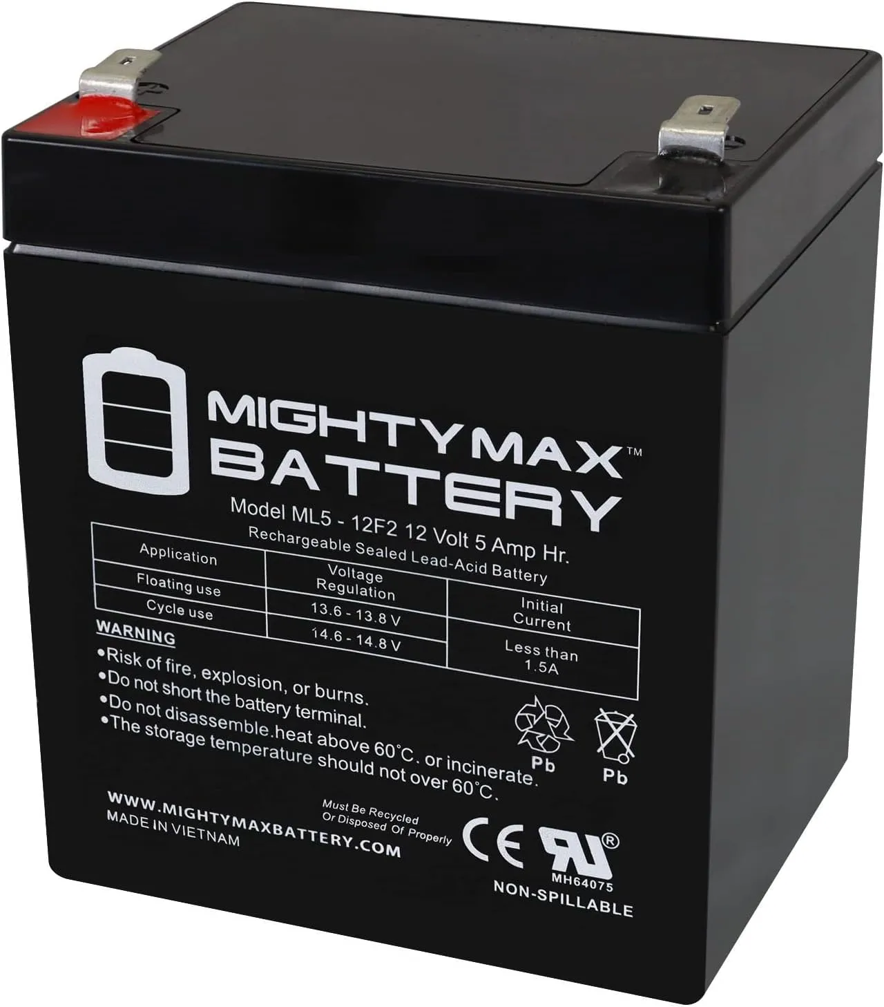 Mighty Max Battery 12V 5Ah F2 SLA Replacement Battery for Eagle Picher CF-12V5