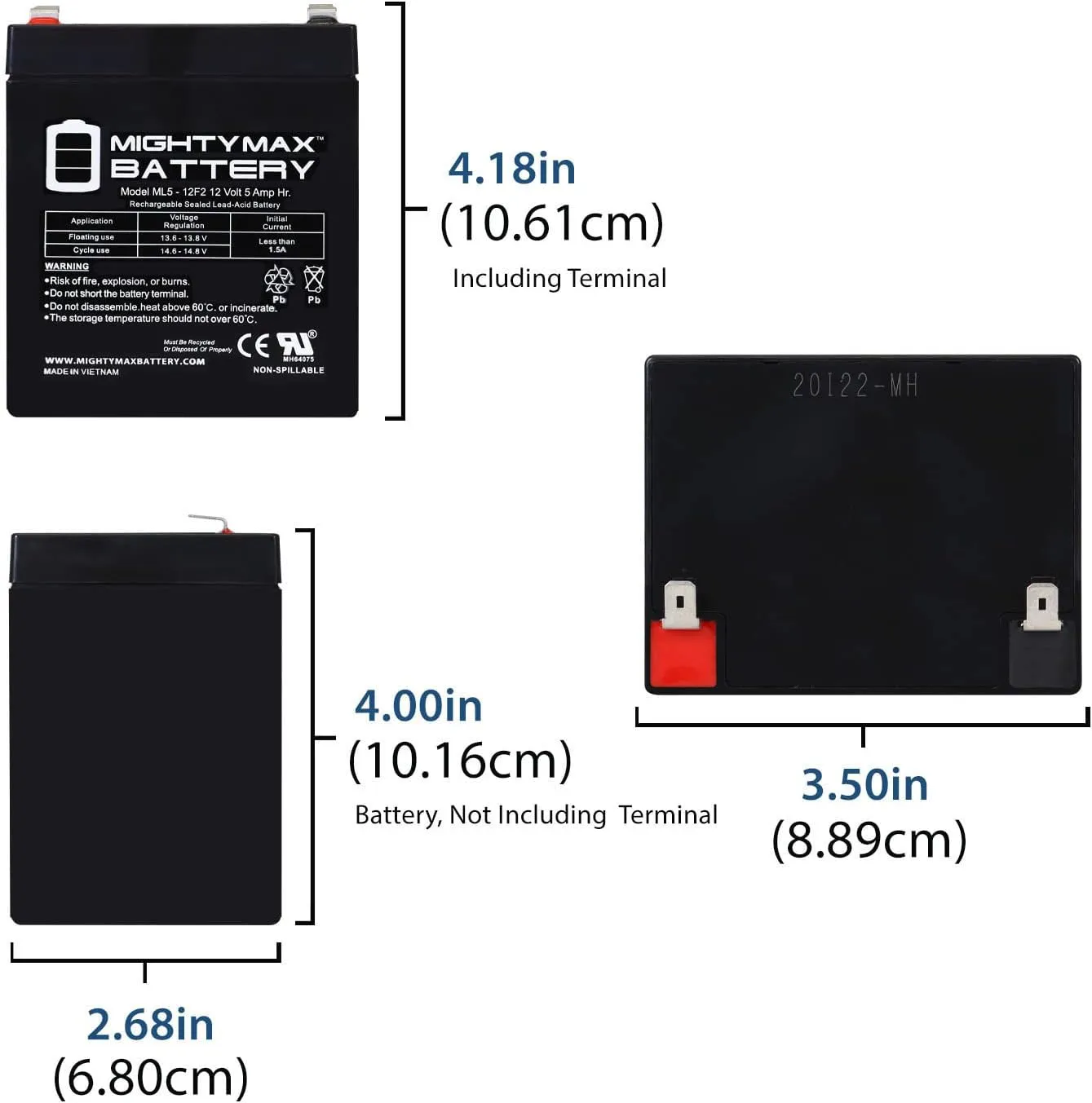 Mighty Max Battery 12V 5Ah F2 SLA Replacement Battery for Notifier PE412-9 Pack