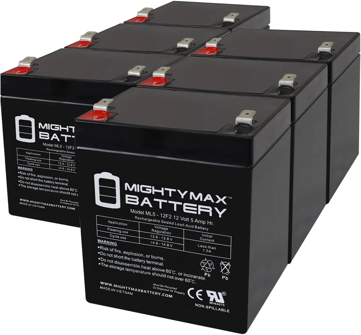 Mighty Max Battery 12V 5Ah F2 SLA Replacement Battery for Protek UB1240-6 Pack