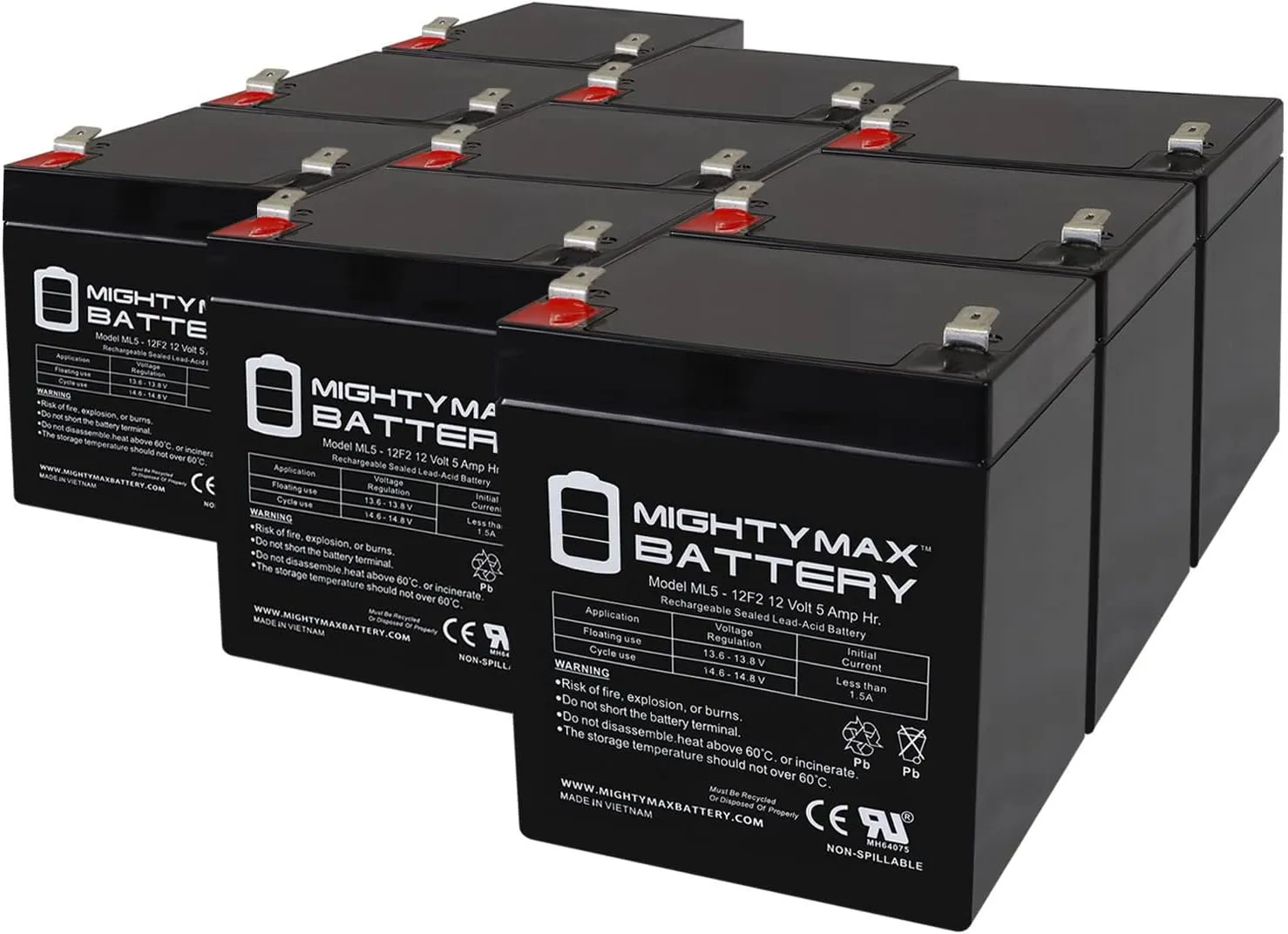 Mighty Max Battery 12V 5Ah F2 SLA Replacement Battery for Protek UB1240-9 Pack