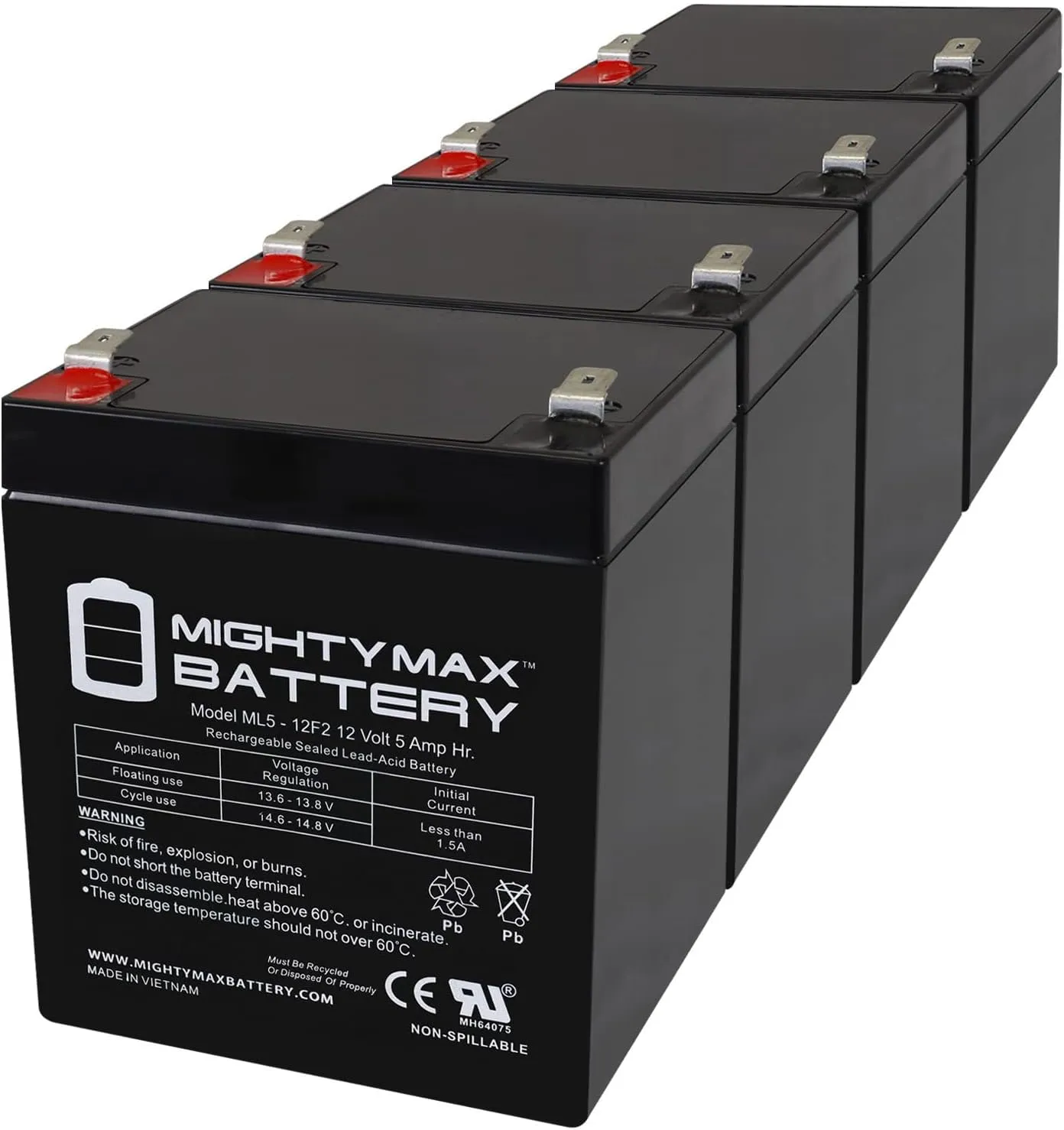 Mighty Max Battery 12V 5Ah F2 SLA Replacement Battery for Schuco G180 Suction Unit - 4 Pack
