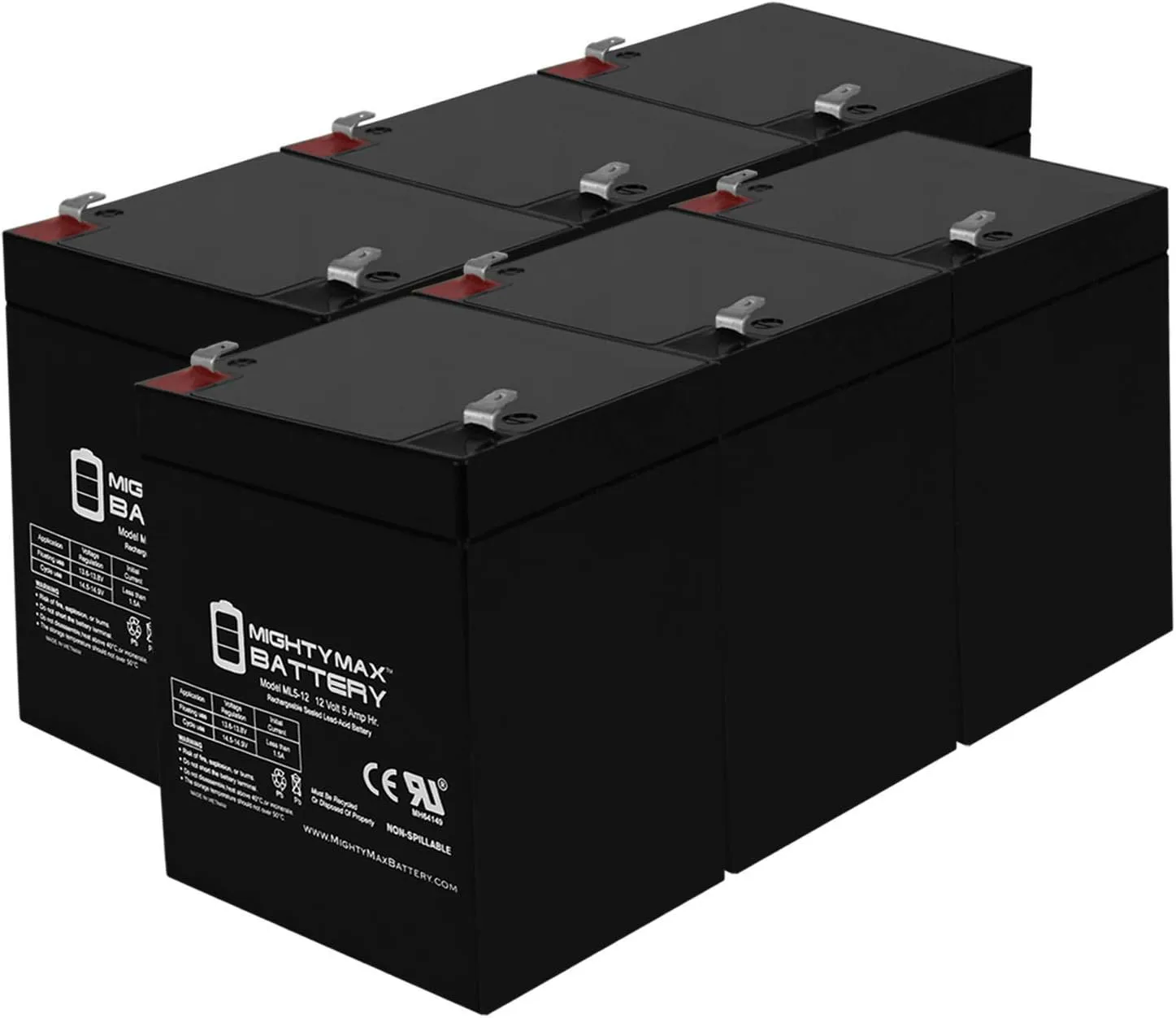 Mighty Max Battery 12V 5AH SLA Battery for LD System Roadjack RJ-8 PA System - 6 Pack