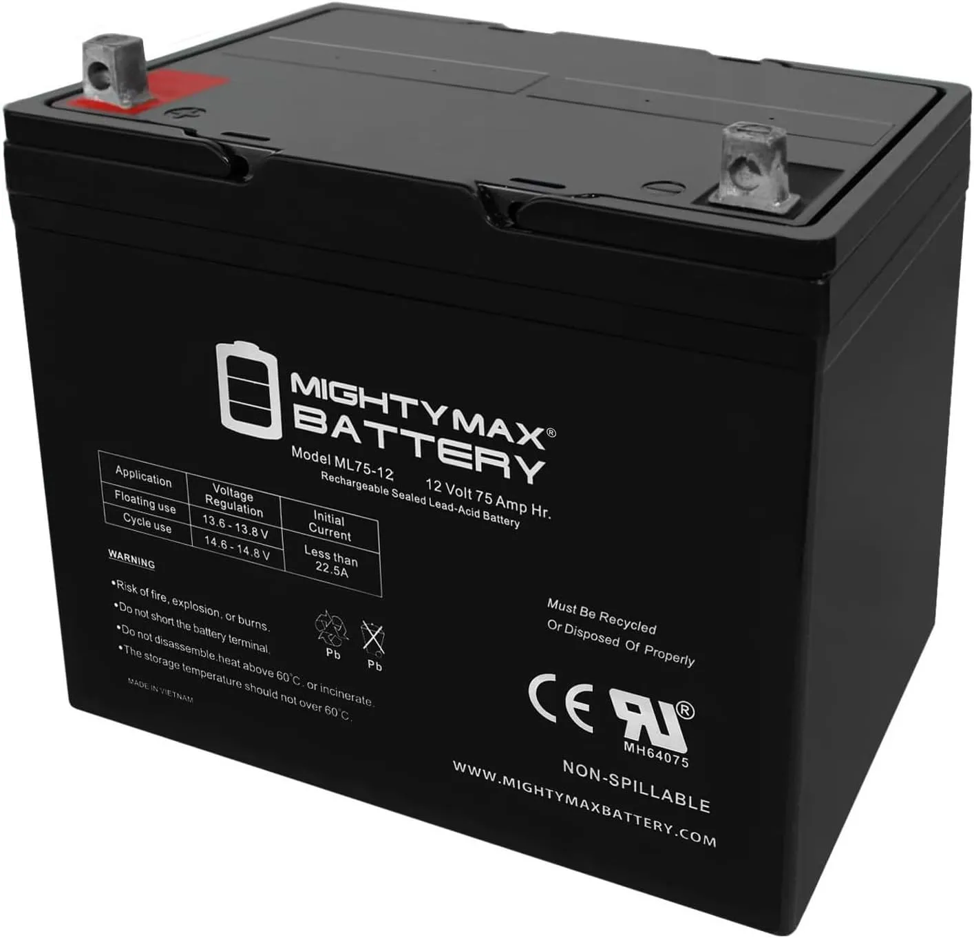 Mighty Max Battery 12V 75Ah Replacement Battery for Hoveround Technique HD Wheelchair