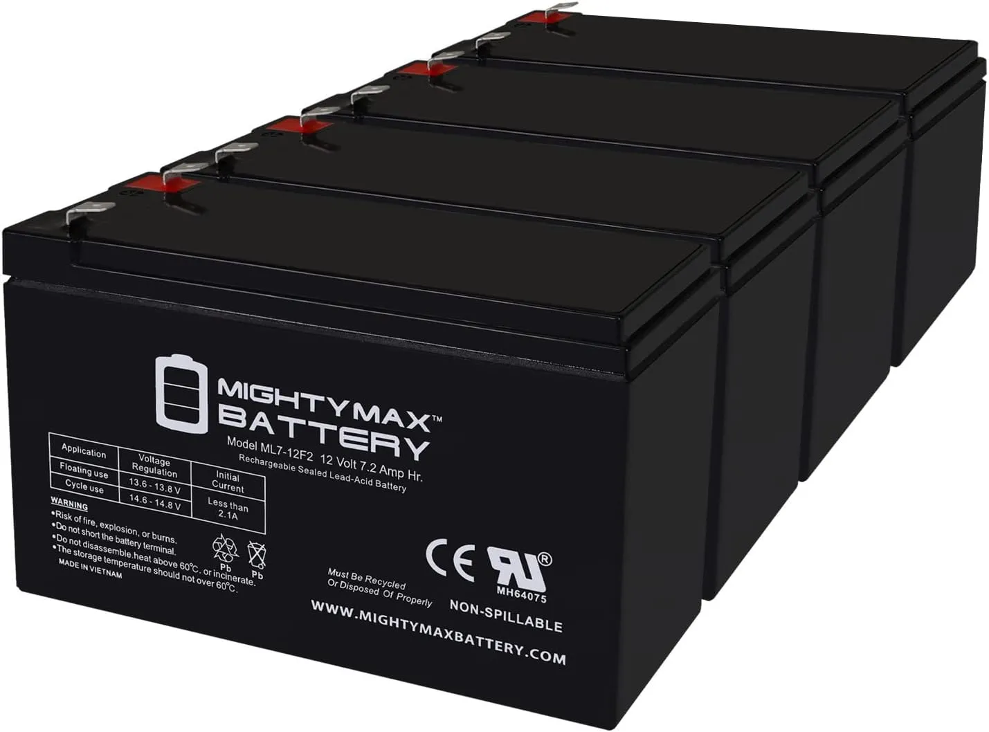Mighty Max Battery 12V 7Ah F2 Replacement Battery for Eagle Cuda 250 S/Map GPS - 4 Pack