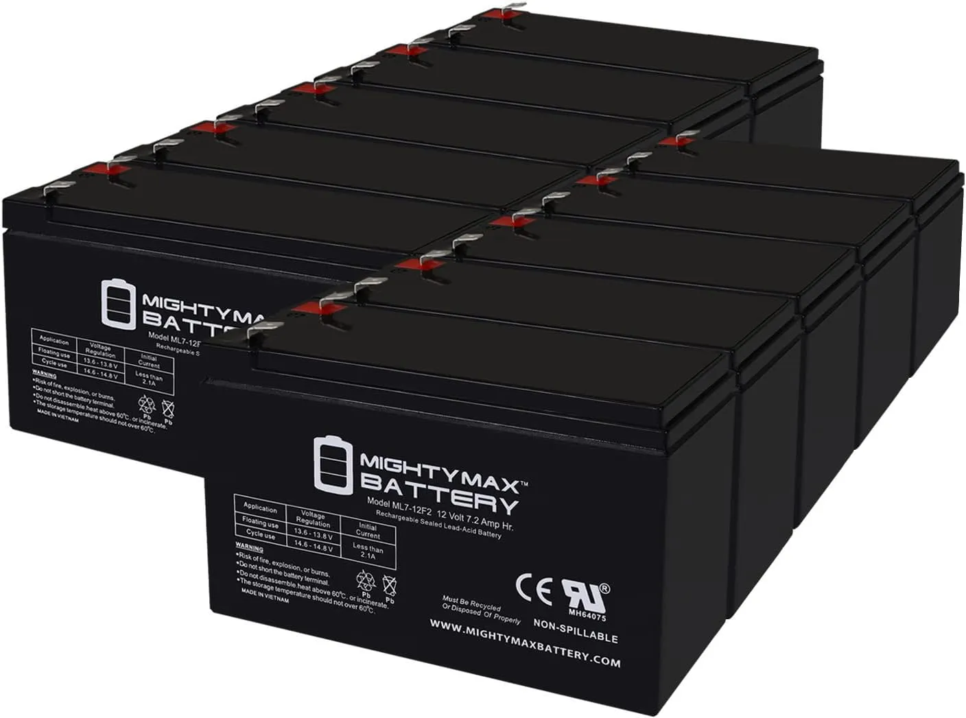 Mighty Max Battery 12V 7Ah F2 Replacement Battery for SES TEC 2 Telephone Entry System - 10 Pack