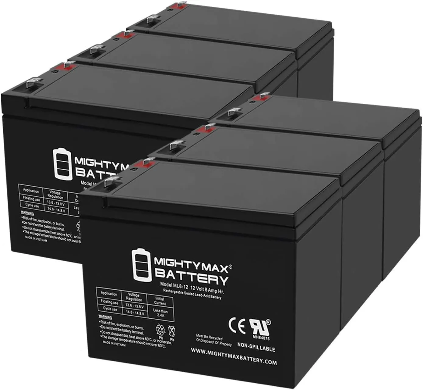 Mighty Max Battery 12V 8Ah SLA Battery for Aqua Vu AV360LCD Under Water Camera - 6 Pack