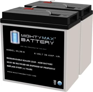 Mighty Max Battery 6V, 36Ah, AGM, F2 Terminal, Replacement Battery Compatible with Power Sonic PS-6360-2 Pack