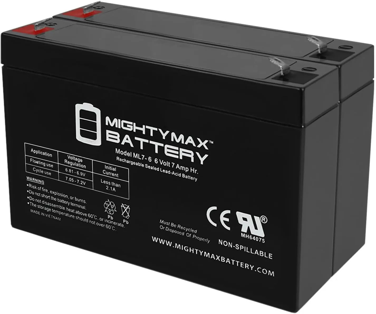 Mighty Max Battery 6V 7Ah SLA Replacement Battery for Eagle Picher CFM-6V6.5-2 Pack