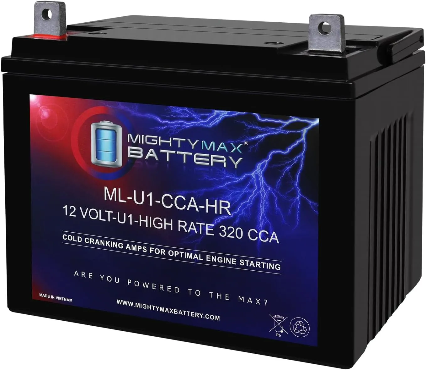 Mighty Max Battery ML-U1-CCAHR 12V 320CCA Battery for Power King 1212 300CCA Lawn Mower