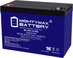 Mighty Max Battery ML100-12GEL - 12 Volt 100 AH, GEL Type, Internal Thread (INT) Terminal, Rechargeable SLA AGM Battery