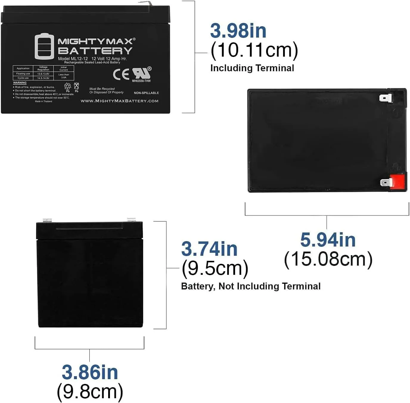Mighty Max Battery ML12-12 - 12V F2 12AH SLA Battery for Hoveround Activa Wheelchair - 4 Pack