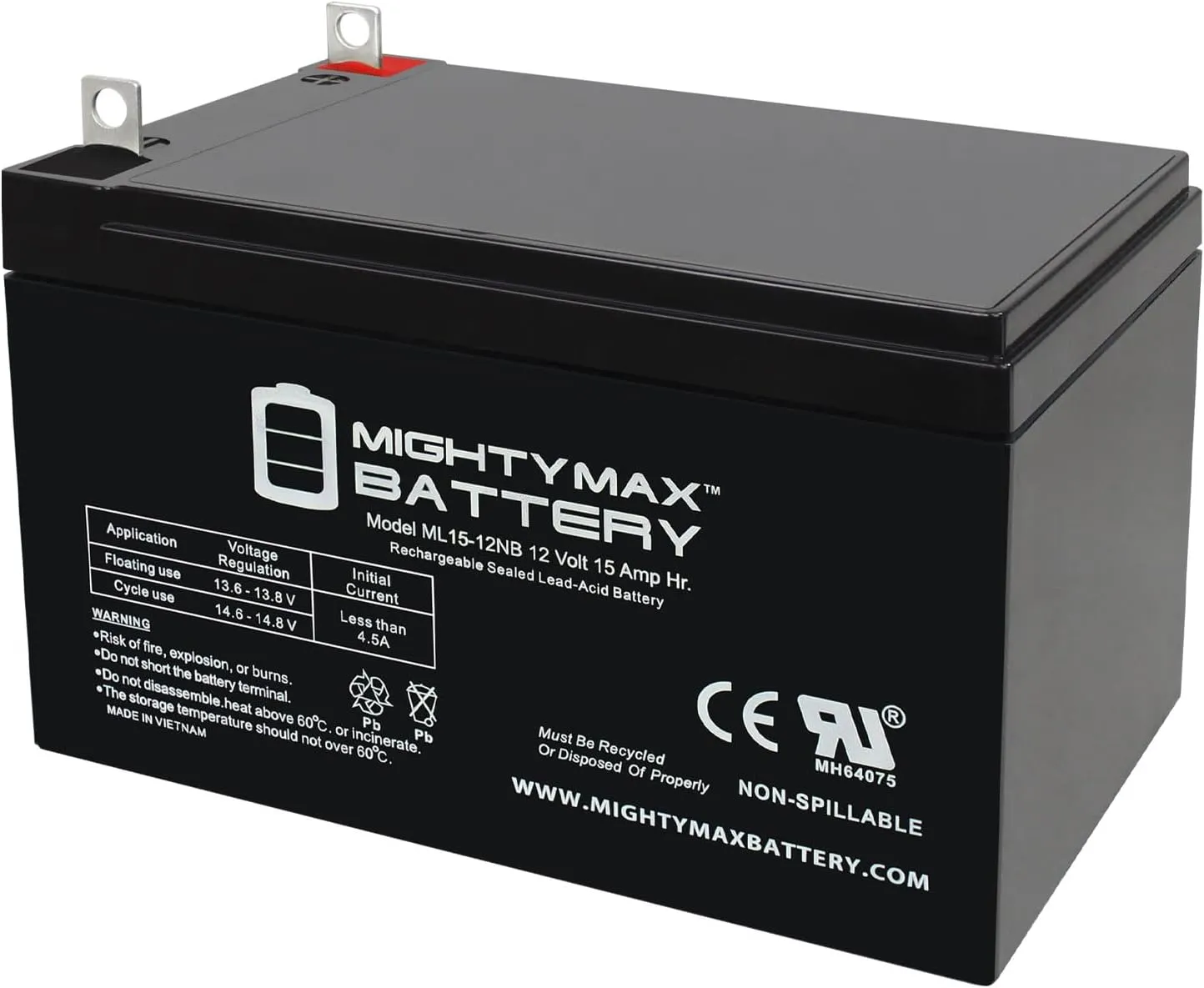 Mighty Max Battery ML15-12NB 12V 15Ah Replacement Battery Compatible with Power-Sonic PS-12120 NB
