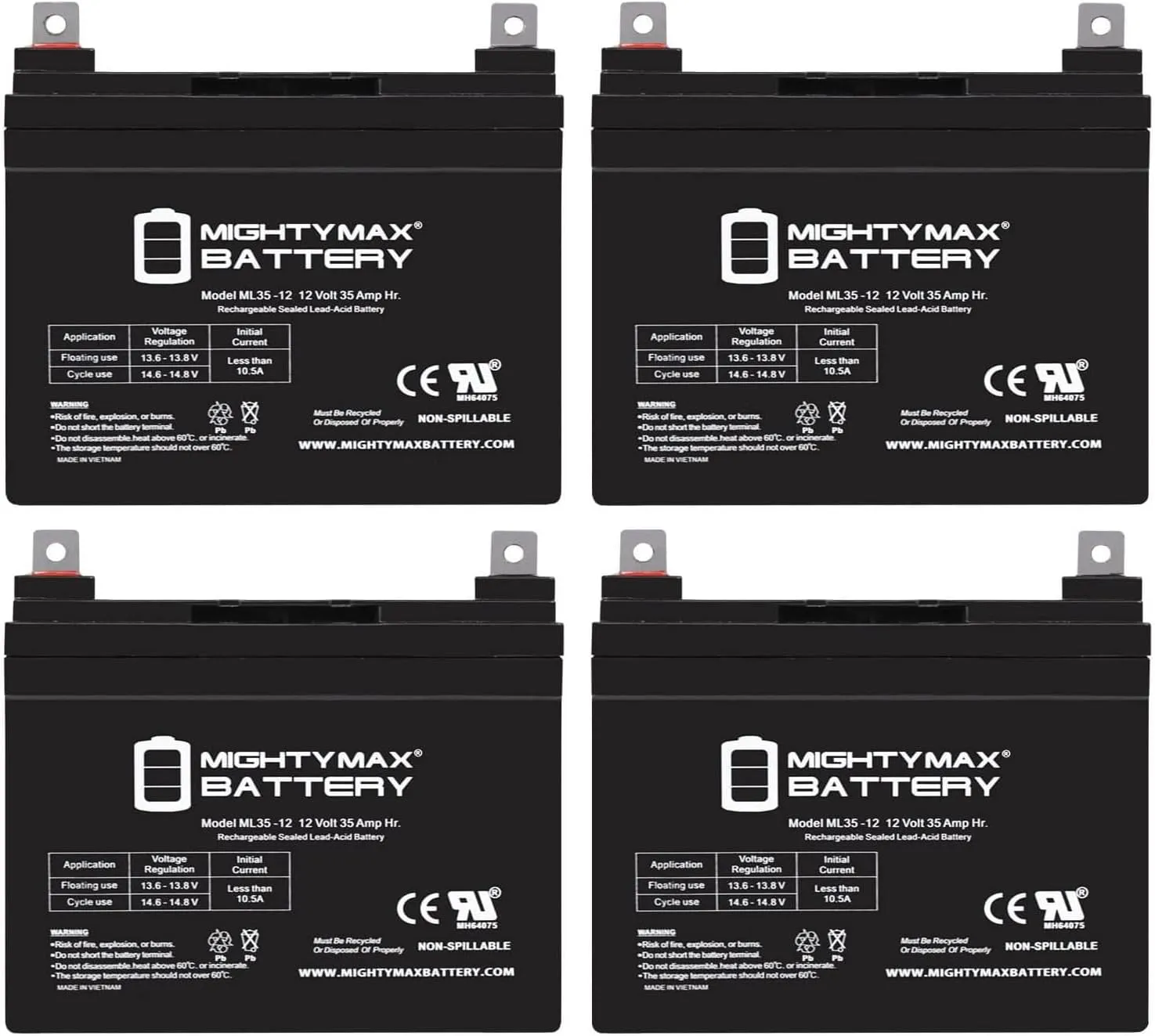 Mighty Max Battery ML35-12 - 12V 35AH Battery for Hoveround Activa MPV1 MPV4-4 Pack