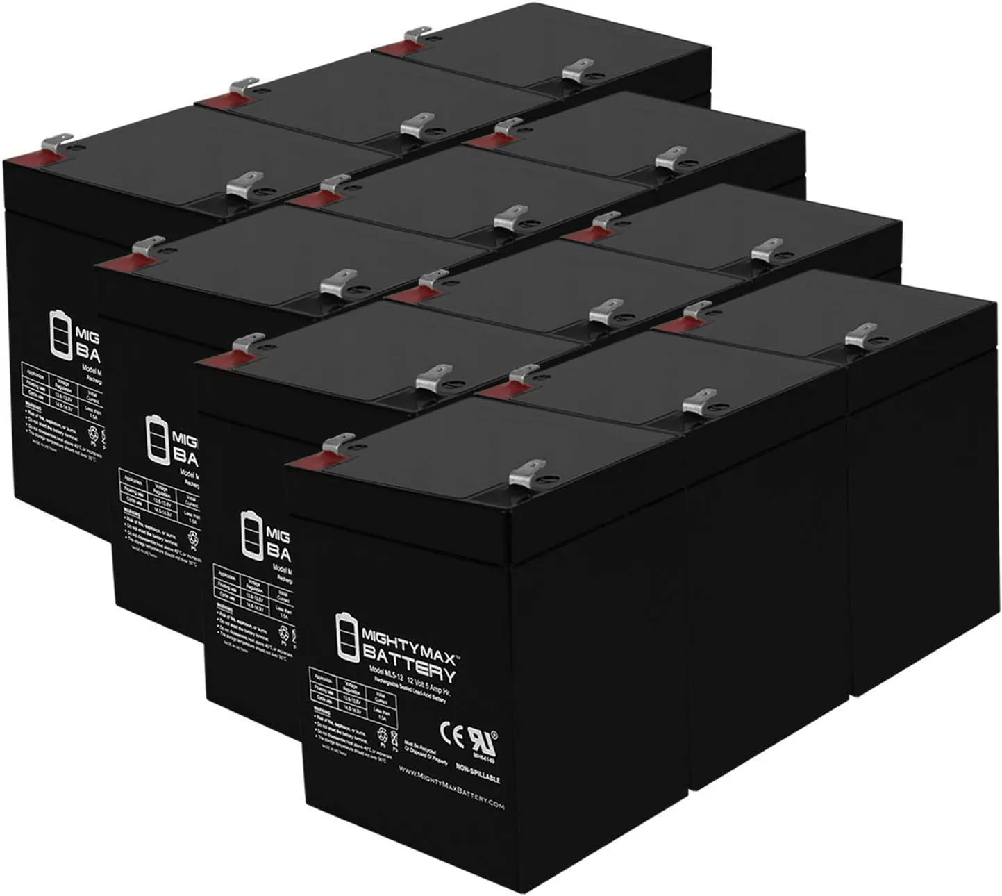 Mighty Max Battery ML5-12 - 12V 5AH Replacement Battery for ADT 804302 12V 4.5Ah Alarm - 12 Pack
