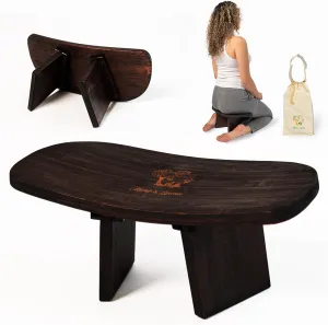 MONK & LLAMA Meditation Bench Standard - Kneeling Bamboo Bench with Foldable Legs & Cushion — Perfect Kneeling Stool Ergonomic Bamboo Yoga Bench for Extended Practice - Includes Carrying Bag