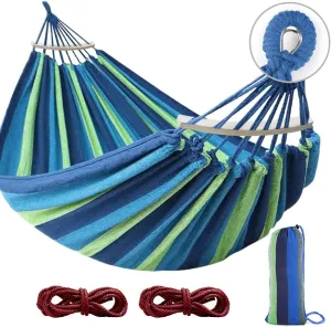 MOSFiATA Hammocks Portable Camping Hammock Upgraded 550lb Comfortable Fabric Hammock with Two Anti Roll Balance Beam and Sturdy Tree Straps for Camping, Patio, Backyard, Outdoor （Blue Green）