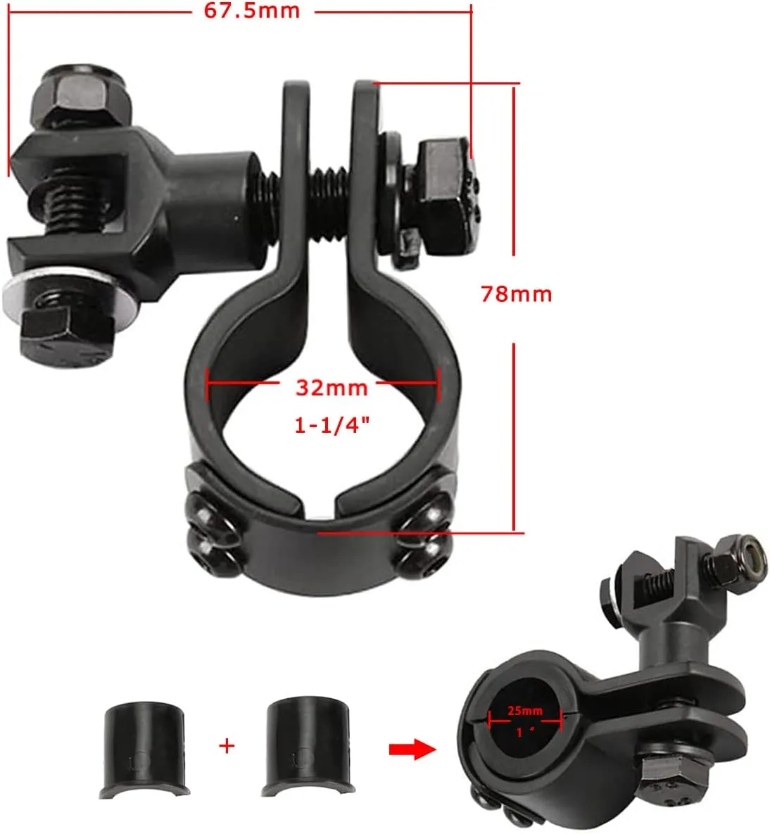Motorcycle Footpegs 32mm Highway Crash Bar For Foot Peg Clamps Engine Guard Mounts Adapter For Fit Honda Suzuki Kawasaki Yamaha Harley Davidson, Black