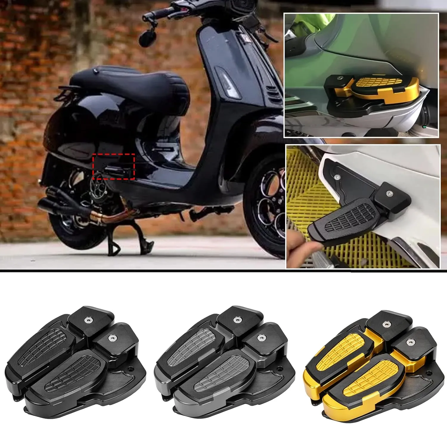 Motorcycle Rear Passenger Extension Foot Pad Footpegs Foldable Pedals Rests Footrest for Ves-pa Primavera 125/150 Sprint 125/150 2017 2018 2019 2020 2021 2022 (Black)