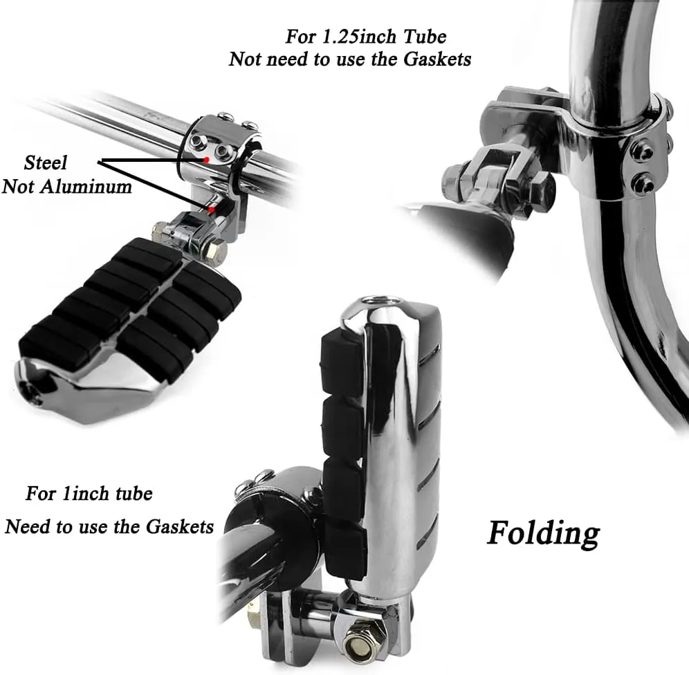 Motorcycle Universal Highway Pegs Foot Rests Fit Engine Guard Crash Bar 1-1/4" Or 1" Compatible with BMW Harley davidson Yamaha Honda