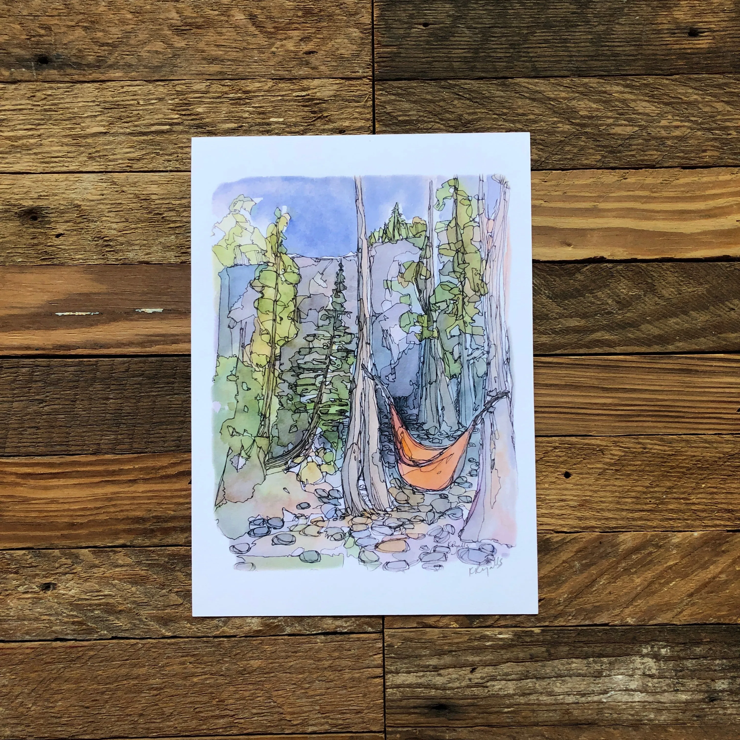 Mountain Hammock Watercolor PRINT 5x7, 8x10, 11x14"