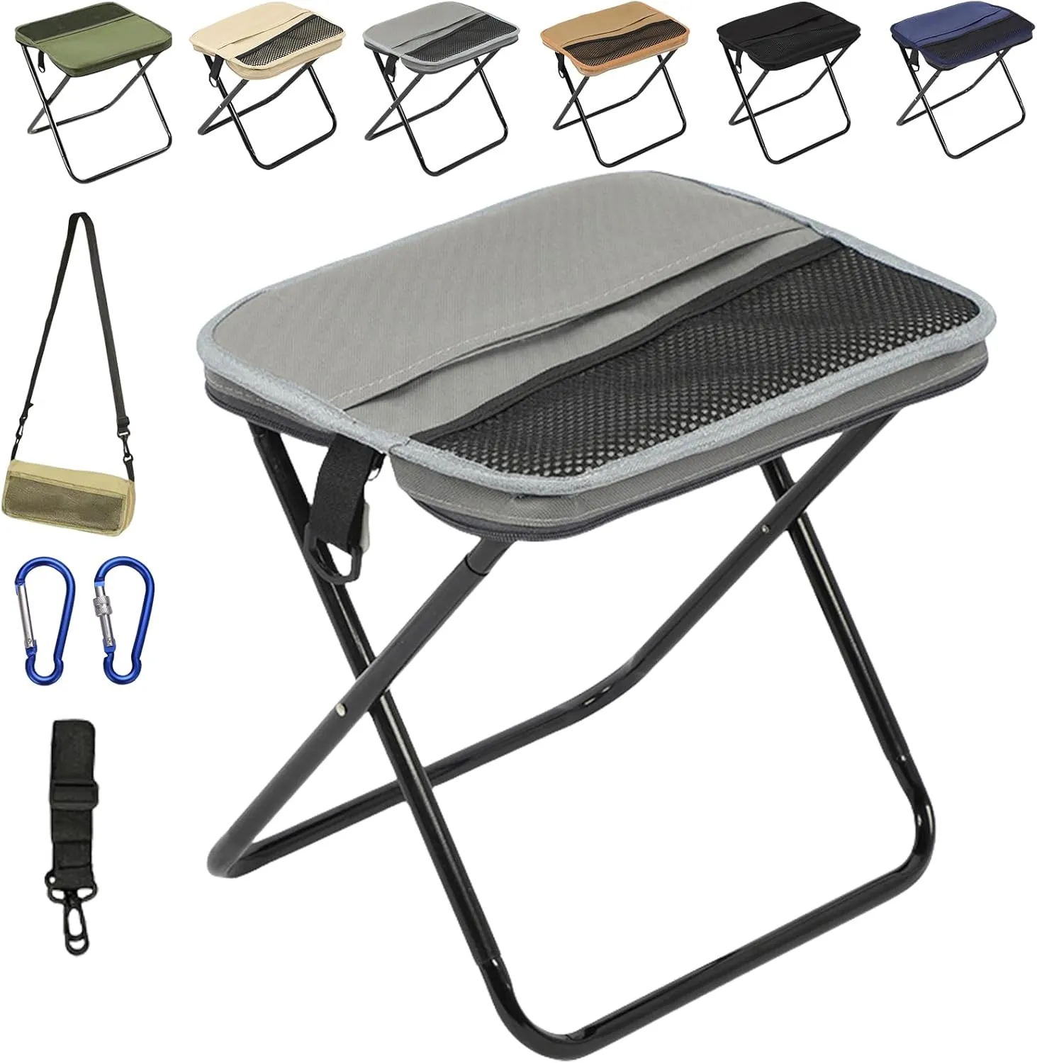 Mountaineering and Hiking Portable Stool,Small Foldable Stool Hold Up to 330 LBS, Pocket Handbag Stools, Lightweight Folding Chair for Camp,Outdoor Chair for Beach Hiking Travel Fishing (Gray, L)