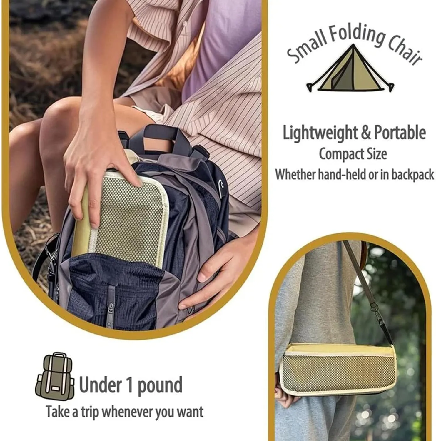 Mountaineering and Hiking Portable Stool,Small Foldable Stool Hold Up to 330 LBS, Pocket Handbag Stools, Lightweight Folding Chair for Camp,Outdoor Chair for Beach Hiking Travel Fishing (Gray, L)
