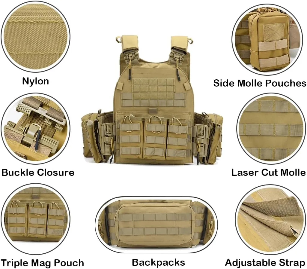 MOZETO Tactical Military Airsoft Weighted Quick Release Adjustable Modular Vest