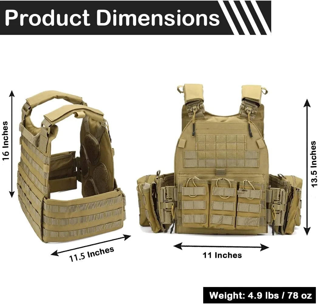 MOZETO Tactical Military Airsoft Weighted Quick Release Adjustable Modular Vest