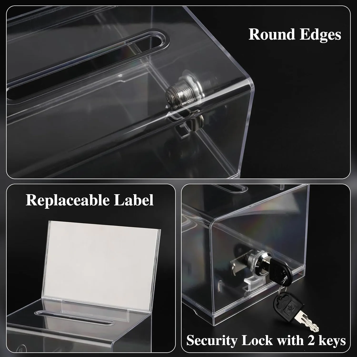 Multifunctional Voisen Voting and Fundraising Donation Box Set, Triple Ballot Box with Lock, Ideal for School, Conference, & Events - 6.2x4.6x3.9"