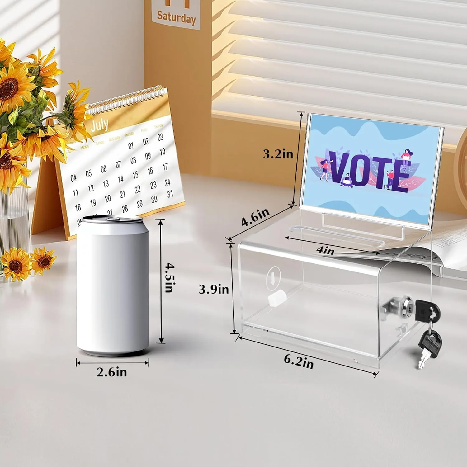 Multifunctional Voisen Voting and Fundraising Donation Box Set, Triple Ballot Box with Lock, Ideal for School, Conference, & Events - 6.2x4.6x3.9"
