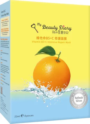 My Beauty Diary Vitamin B5 C Intensive Repair Mask, Glowing and Moisturizing Facial Mask, Restores Skin Radiance, Self Care Face Sheet Mask for Dull Skin and All Skin Types (8 pcs)