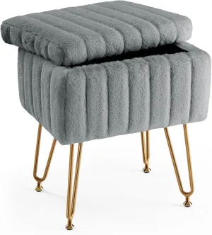 MyDepot Vanity Stool Chair with Storage, Ottoman Faux Fur Soft Padded Modern Cute Small Footrest for Home Entryway Bedroom