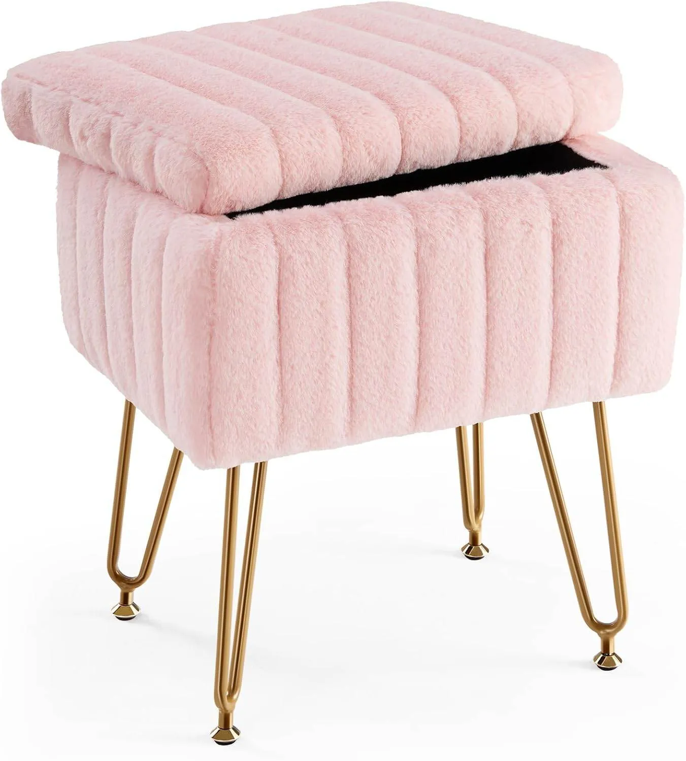 MyDepot Vanity Stool Chair with Storage, Ottoman Faux Fur Soft Padded Modern Cute Small Footrest for Home Entryway Bedroom