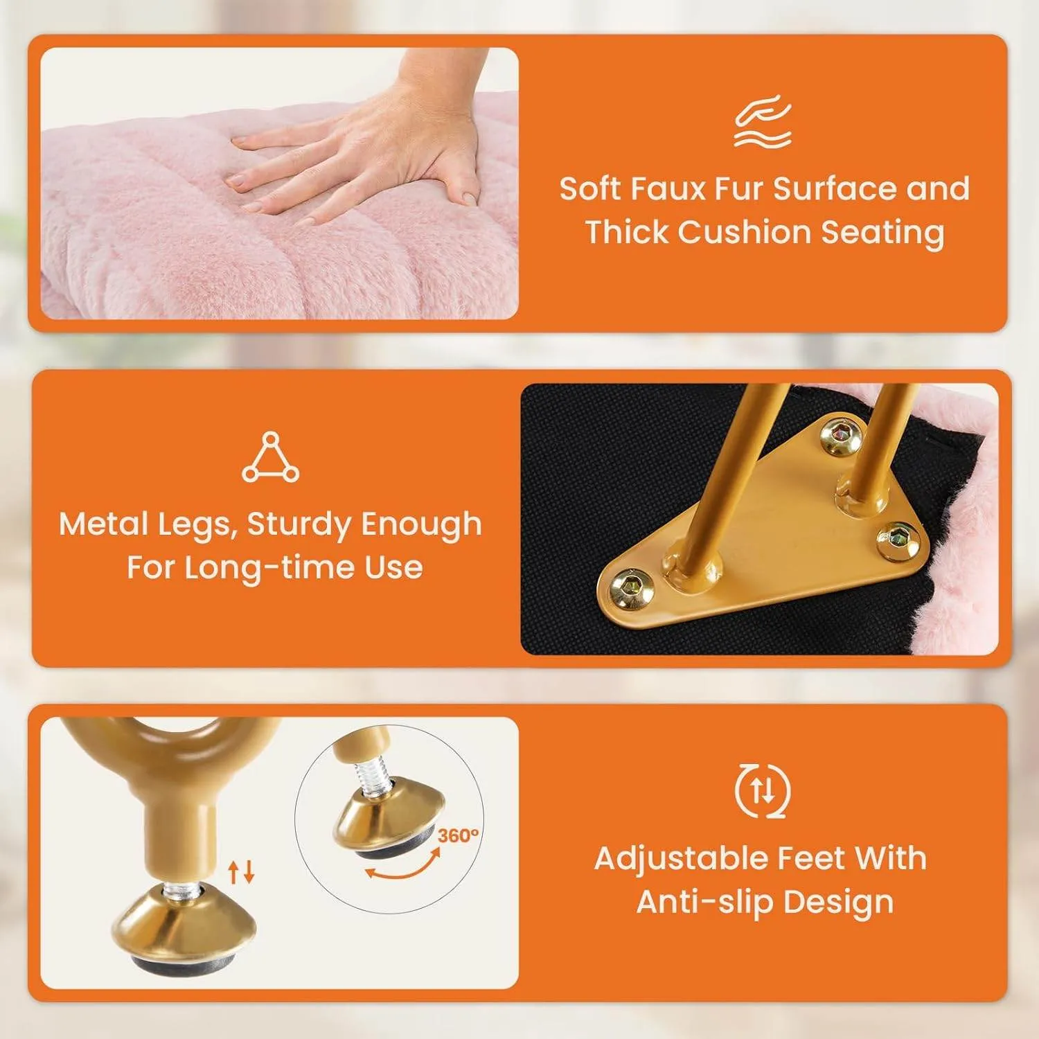 MyDepot Vanity Stool Chair with Storage, Ottoman Faux Fur Soft Padded Modern Cute Small Footrest for Home Entryway Bedroom