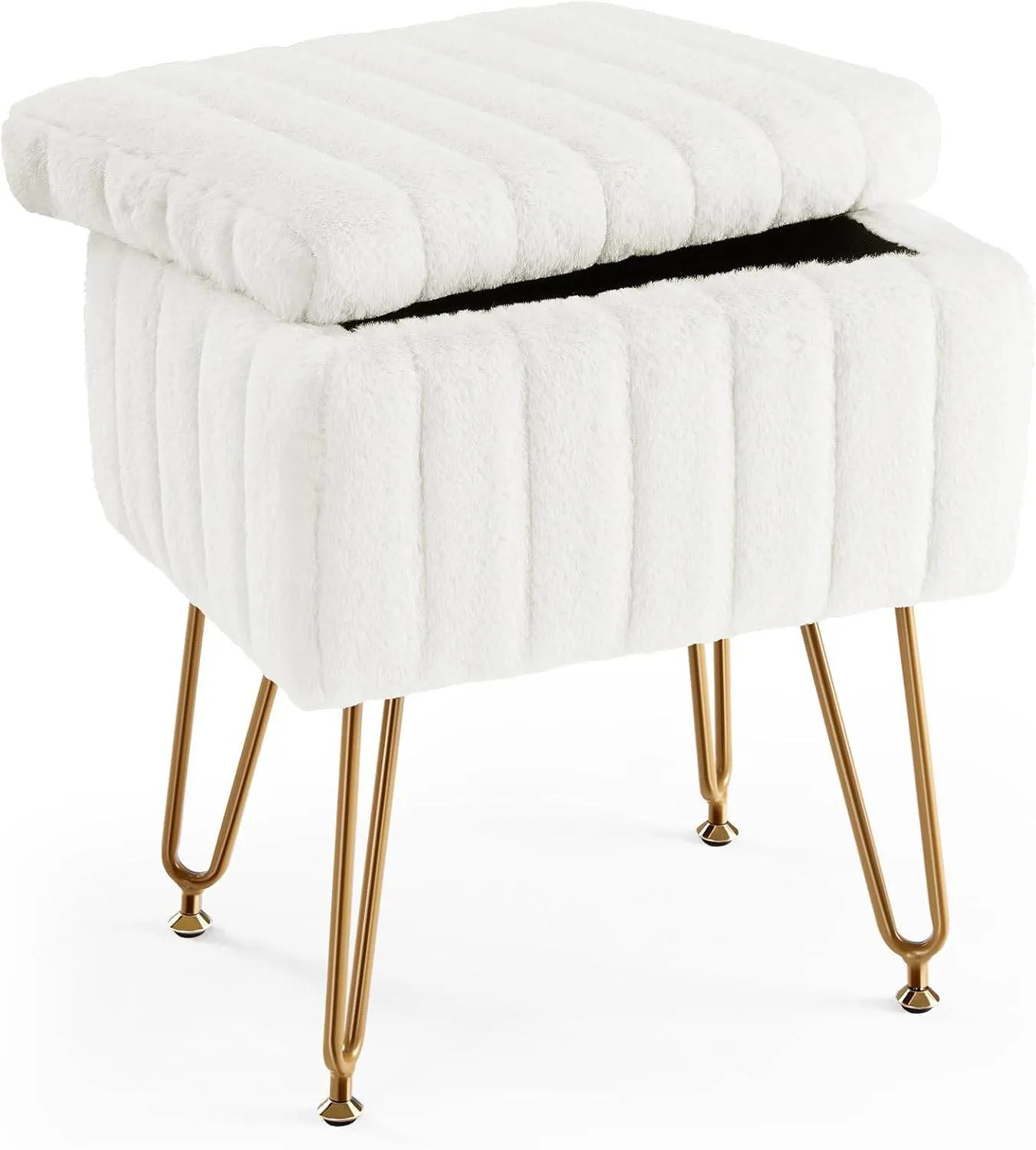 MyDepot Vanity Stool Chair with Storage, Ottoman Faux Fur Soft Padded Modern Cute Small Footrest for Home Entryway Bedroom