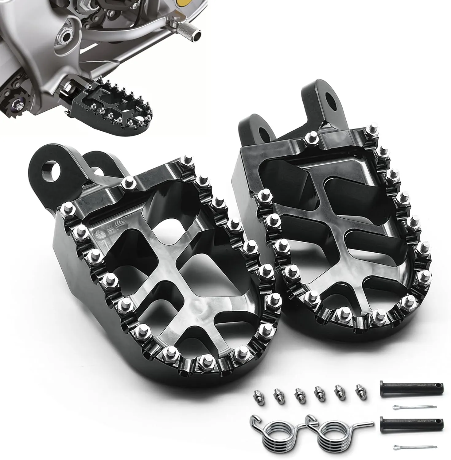MZS Dirt Bike Foot Pegs, Aluminum MX Footpeg Footrest Rest Pedal Black Compatible with KLX300R KLX250R KLX250 KLX250S KLX250SF KLX650 CR80R CR85R CR85RB XR250R XR400R XR600R XR650L XR650R