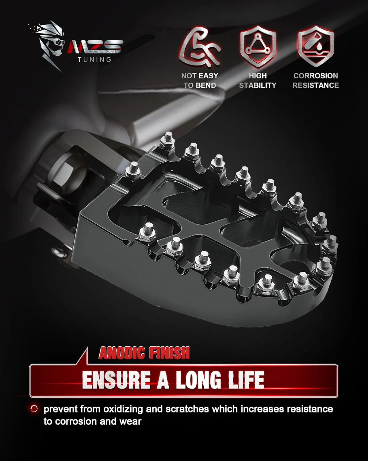 MZS Dirt Bike Foot Pegs, Aluminum MX Footpeg Footrest Rest Pedal Black Compatible with KLX300R KLX250R KLX250 KLX250S KLX250SF KLX650 CR80R CR85R CR85RB XR250R XR400R XR600R XR650L XR650R