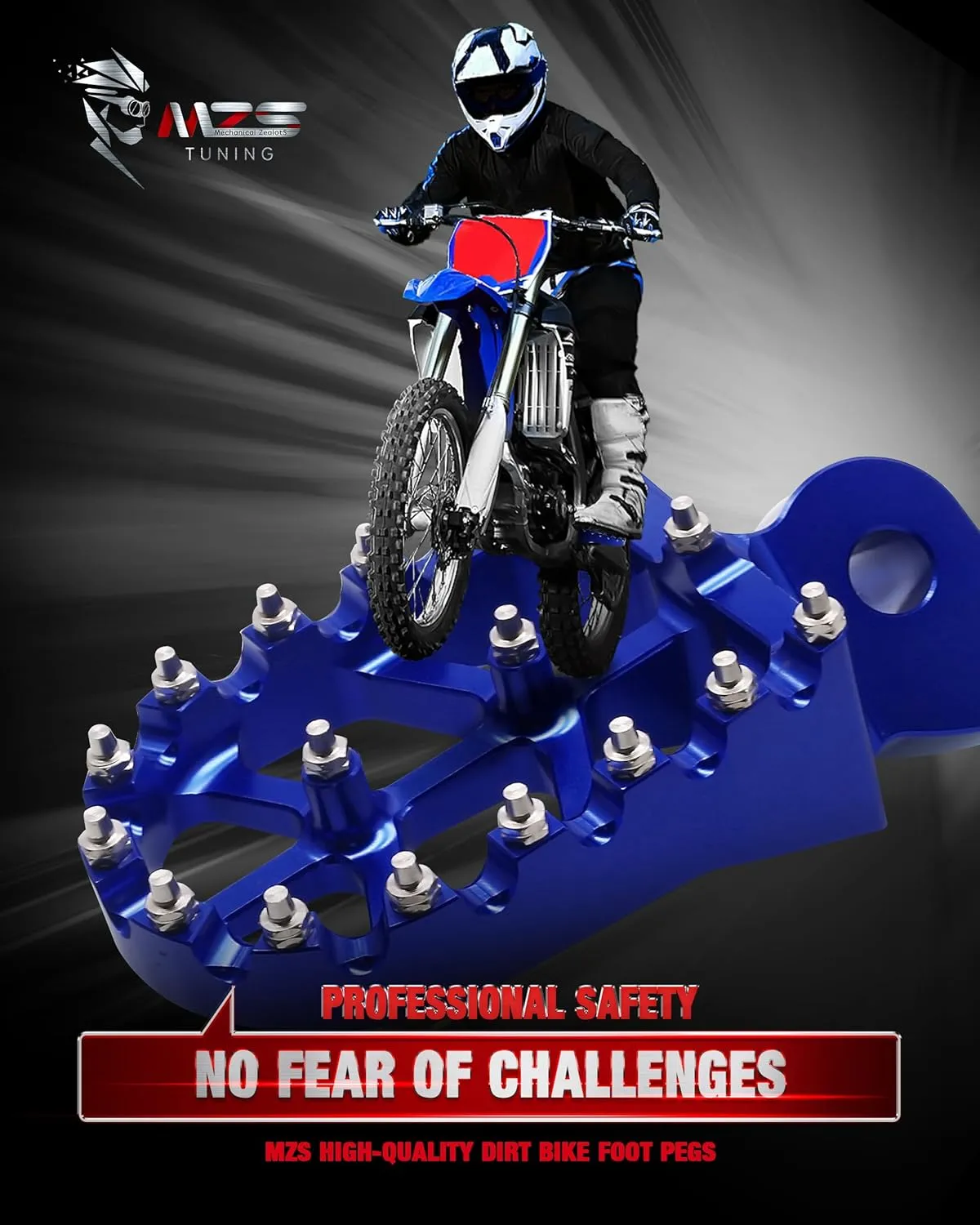 MZS Dirt Bike Foot Pegs, CNC Motocross Footpeg MX Footrest Rest Pedal Blue Compatible with YZ65 YZ85 YZ125 YZ250 YZ250F YZ125X YZ250X YZ426F YZ450F YZ450FX YZ250FX WR250F WR450F