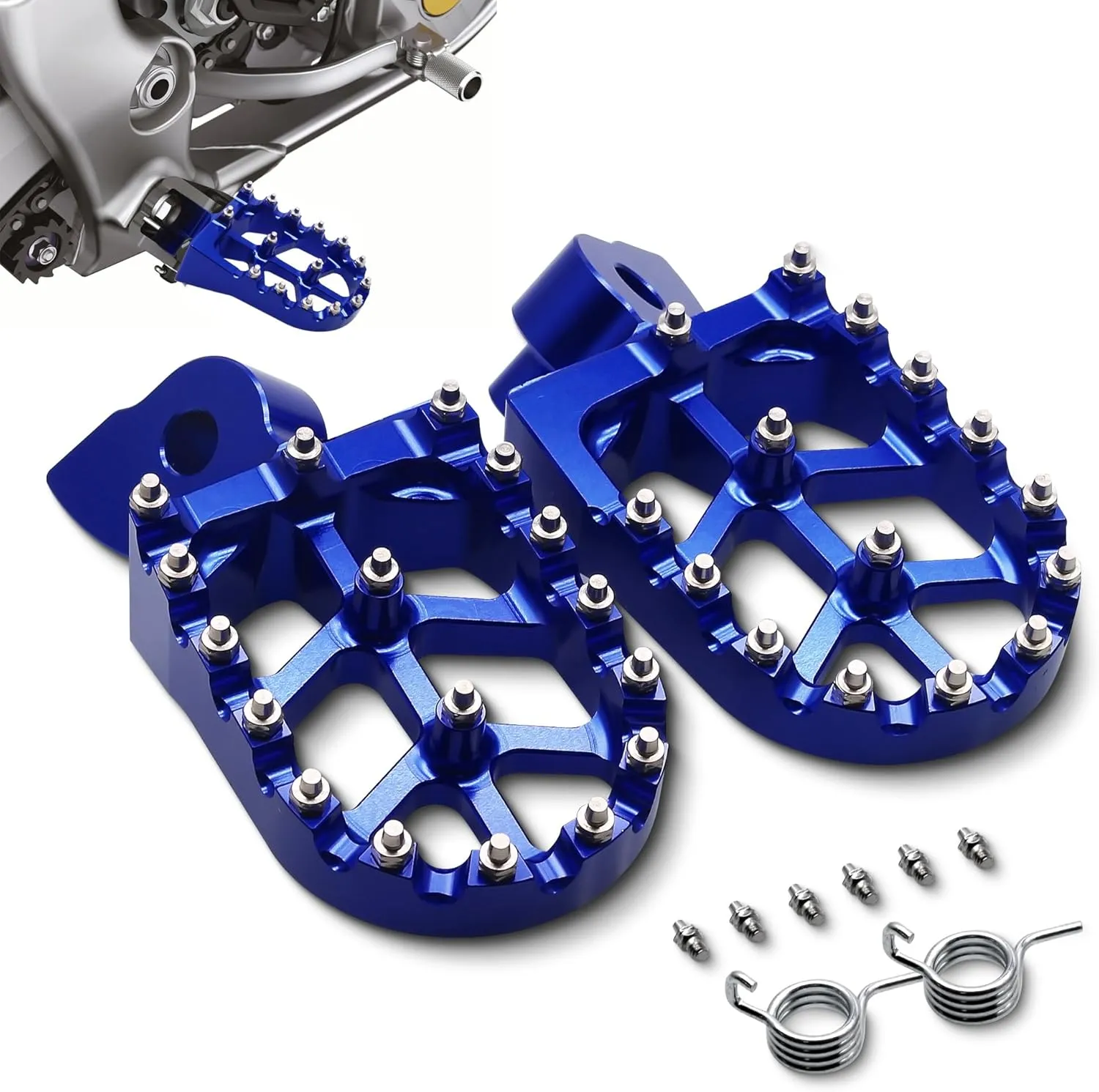 MZS Dirt Bike Foot Pegs, CNC Motocross Footpeg MX Footrest Rest Pedal Blue Compatible with YZ65 YZ85 YZ125 YZ250 YZ250F YZ125X YZ250X YZ426F YZ450F YZ450FX YZ250FX WR250F WR450F