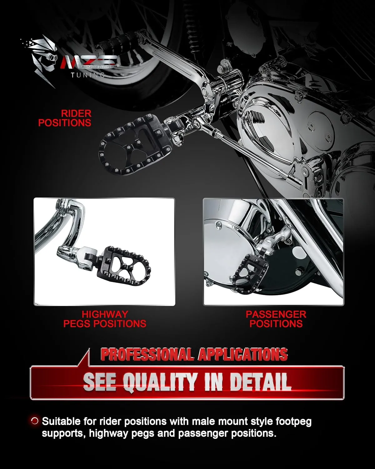 MZS Motorcycle Foot Pegs, Aluminum 360 Degree Adjustable MX Cruiser Footpegs Footrest Wide Rest Pedal Compatible with Dyna 93-17 / Fatboy 90-17 / Iron 883 09-17 / Sportster 00-17 / Street Bob 07-17